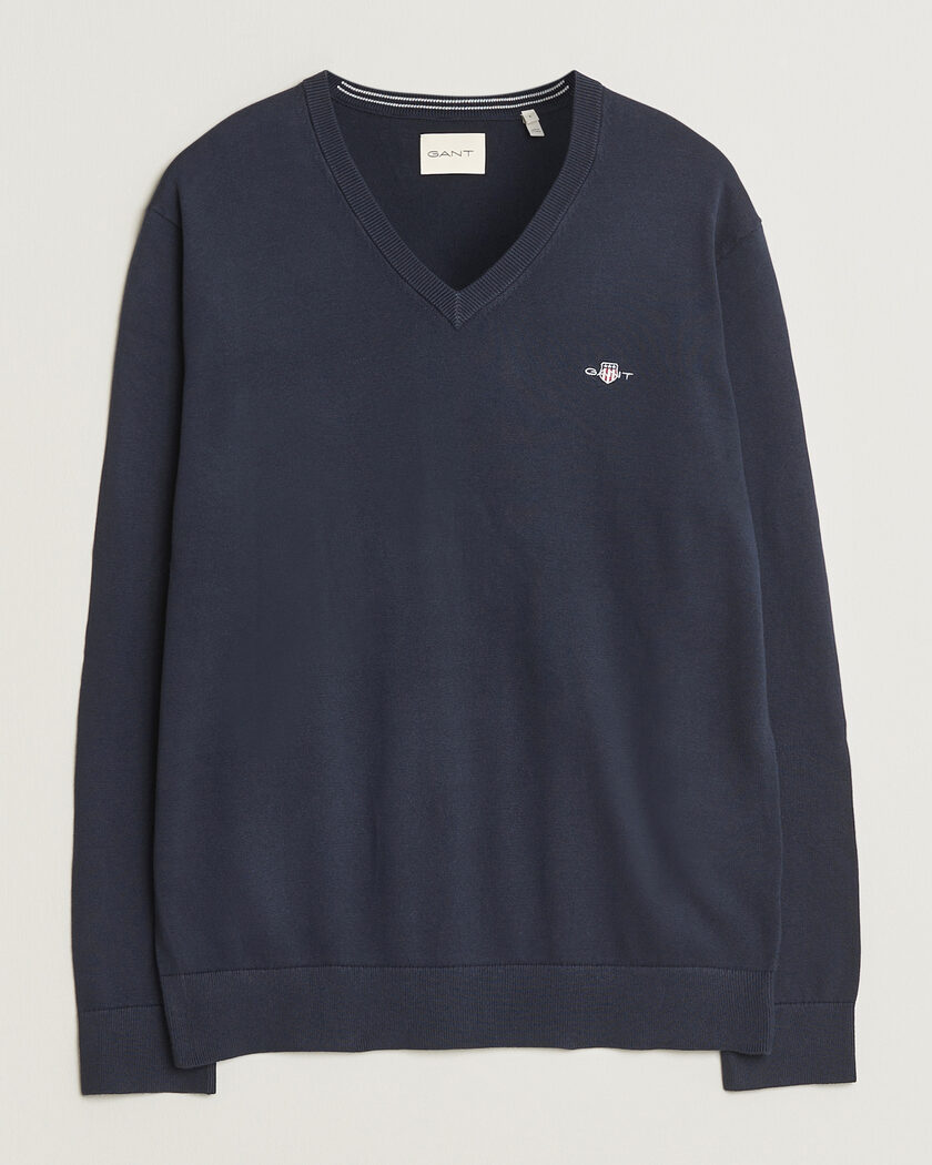 Gant Classic Cotton V-Neck Evening Blue – Sininen
