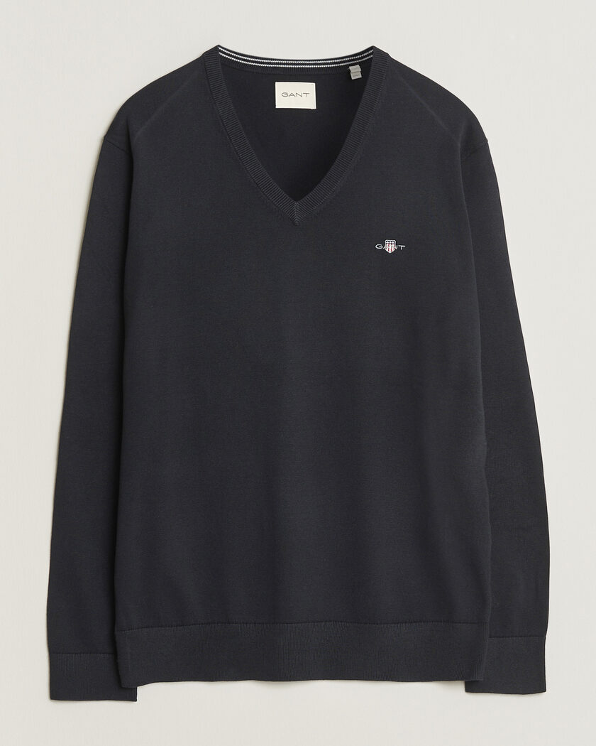 Gant Classic Cotton V-Neck Black – Musta