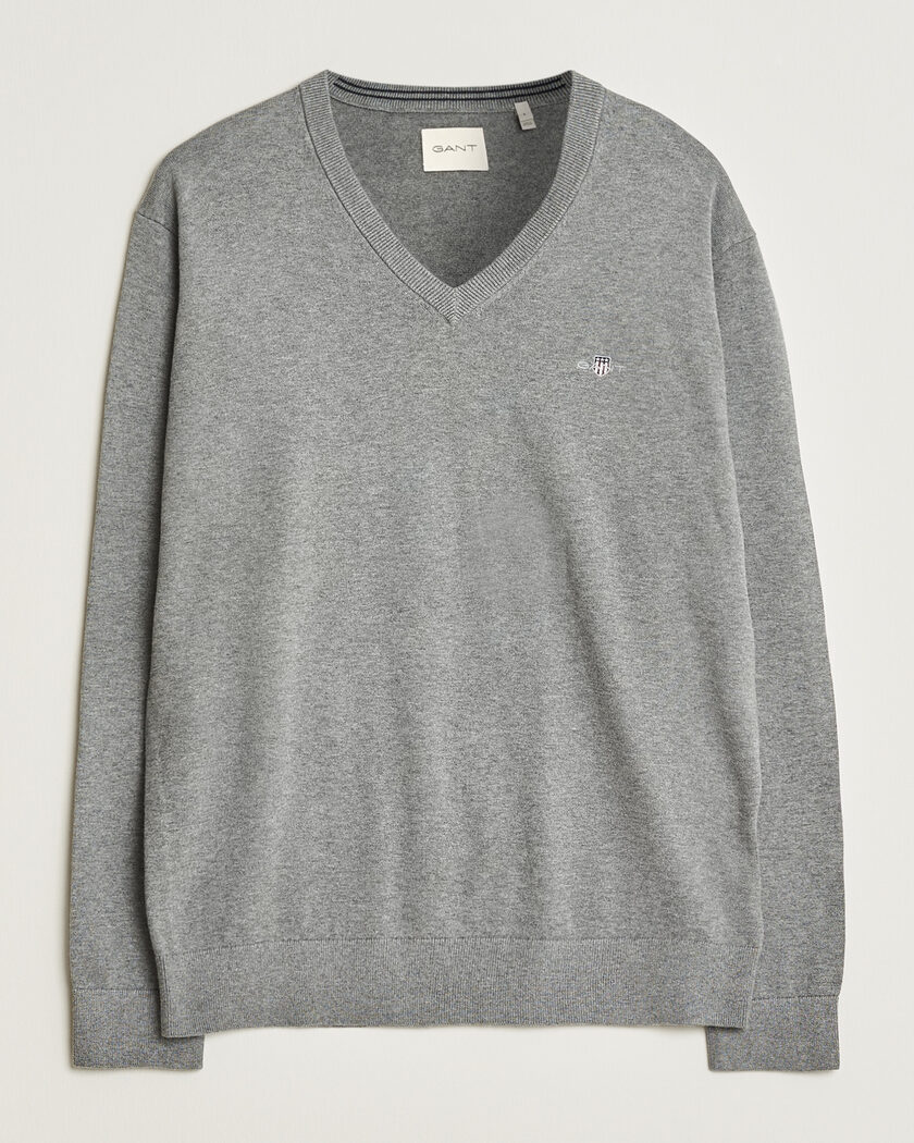 Gant Classic Cotton V-Neck Dark Grey Melange – Harmaa