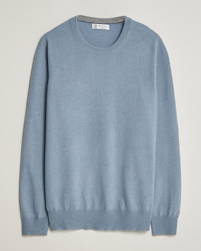 Brunello Cucinelli 2 Ply Cashmere Pullover Denim Blue – Sininen