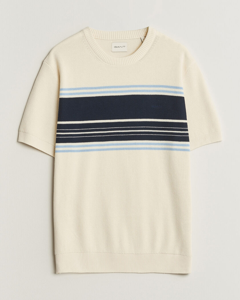 Gant Knitted Striped T-shirt Cream – Valkoinen