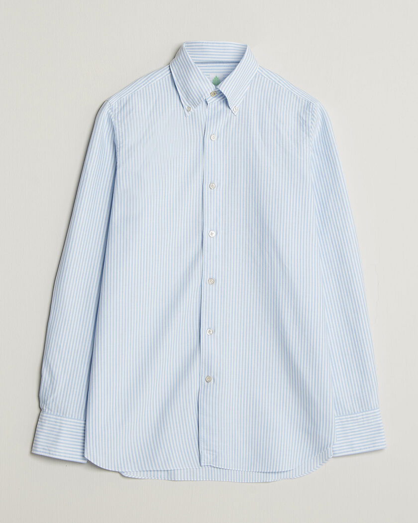 Finamore Napoli Gaeta Oxford Button Down Shirt Light Blue Stripe – Sininen