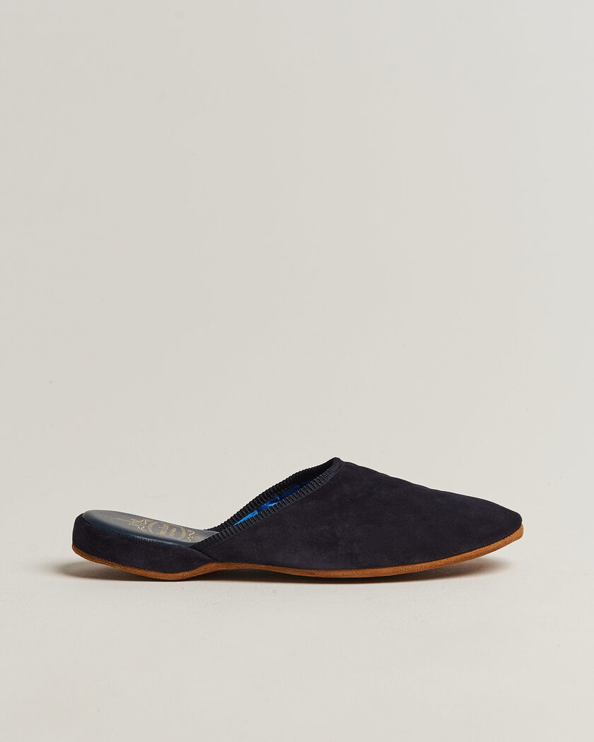 Bowhill & Elliott Mule Slipper Quilt Lining Navy Suede – Sininen