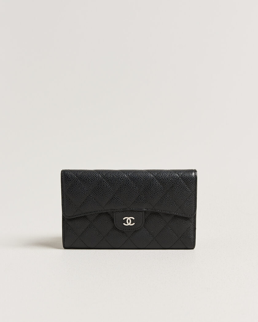 Chanel Pre-Owned Classic Trifold Flap Wallet Caviar Leather Black – Musta