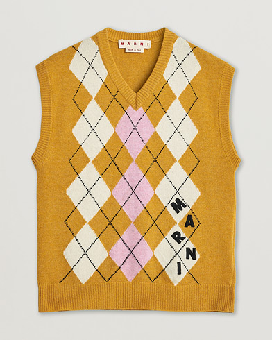 Pre-owned Marni Shetland Argyle Knit Vest White/Yellow 48ashmere Hoodie Beige S – Keltainen