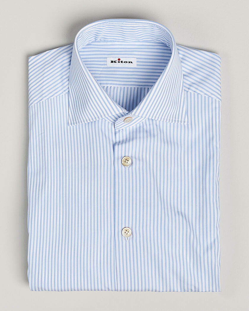 Pre-owned Kiton Cotton Dress Shirt Light Blue Stripe 40 - M – Sininen