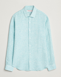  Giles Long Sleeve Linen Shirt Aqua Blue/White