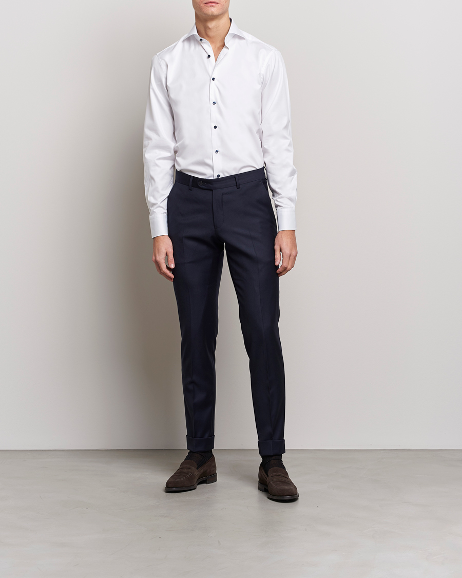 Mies | Bisnespaidat | Stenströms | Fitted Body Contrast Shirt White