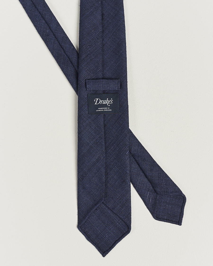 Mies | Solmiot | Drake's | Tussah Silk Handrolled 8 cm Tie Navy