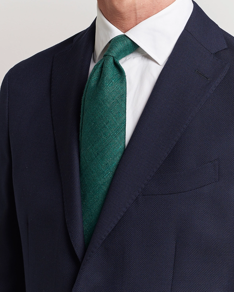 Mies |  | Drake\'s | Silk Tussah Handrolled Tie Green