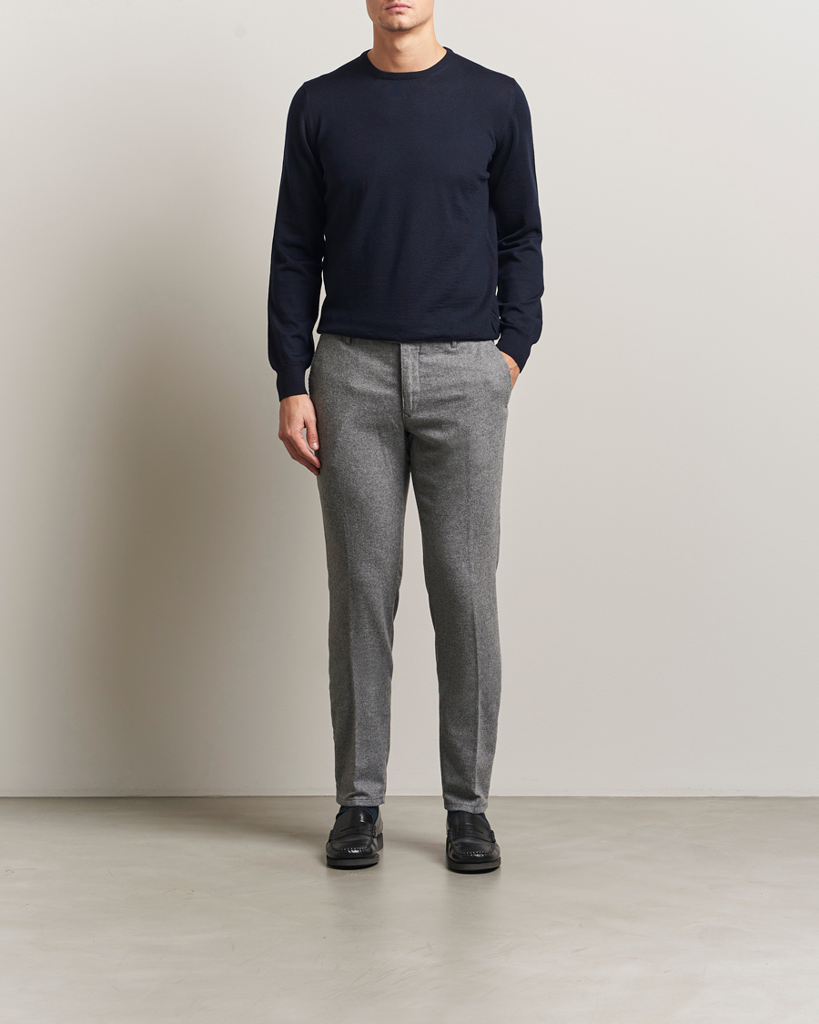 Mies | Puserot | Gran Sasso | Merino Fashion Fit Crew Neck Pullover Navy