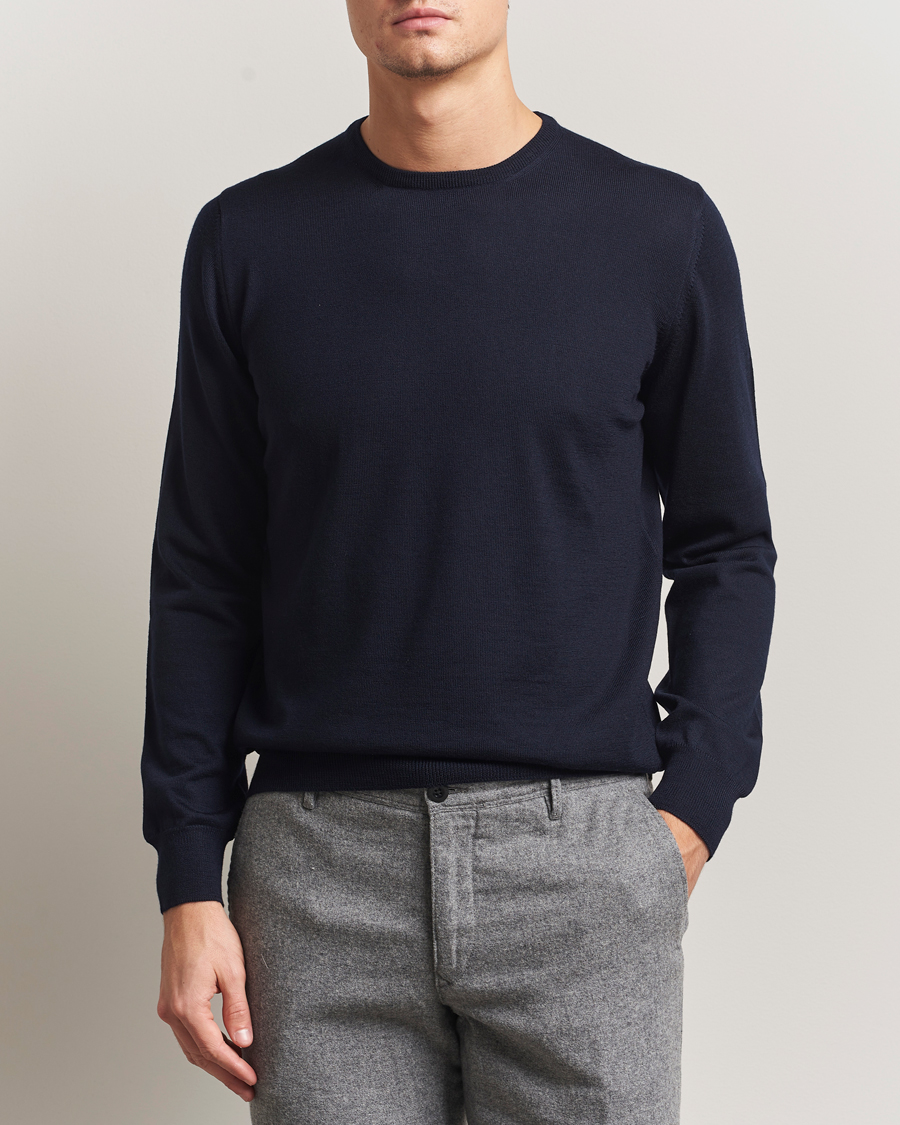 Mies | Puserot | Gran Sasso | Merino Fashion Fit Crew Neck Pullover Navy