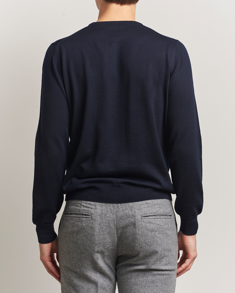Mies | Puserot | Gran Sasso | Merino Fashion Fit Crew Neck Pullover Navy