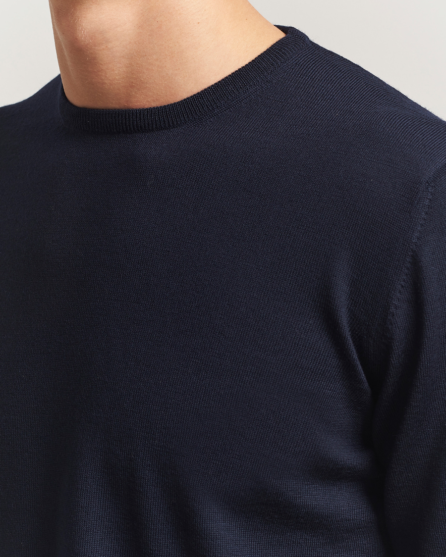 Mies | Puserot | Gran Sasso | Merino Fashion Fit Crew Neck Pullover Navy