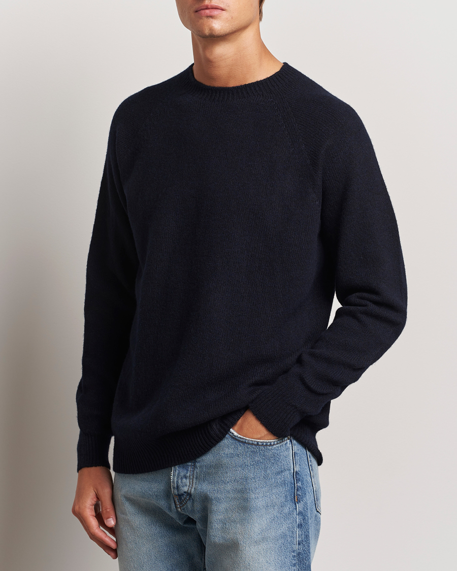 Mies |  | Sunspel | Lambswool Crewneck Dark Navy Moiline