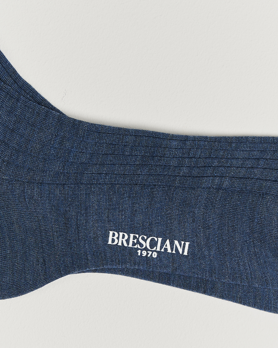 Mies |  | Bresciani | Wool/Nylon Ribbed Short Socks Blue Melange