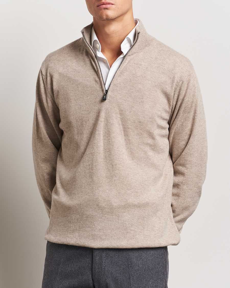 Mies |  | Piacenza Cashmere | Cashmere Half Zip Sweater Beige