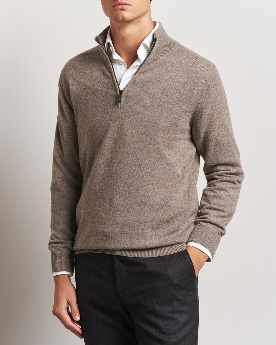 Mies |  | Piacenza Cashmere | Cashmere Half Zip Sweater Brown