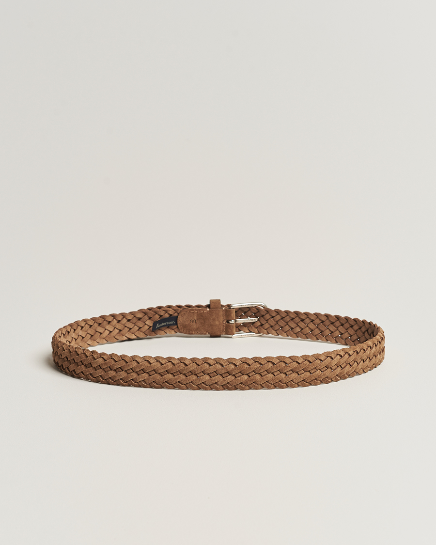 Mies |  | Anderson\'s | Woven Suede Belt 3 cm Light Brown