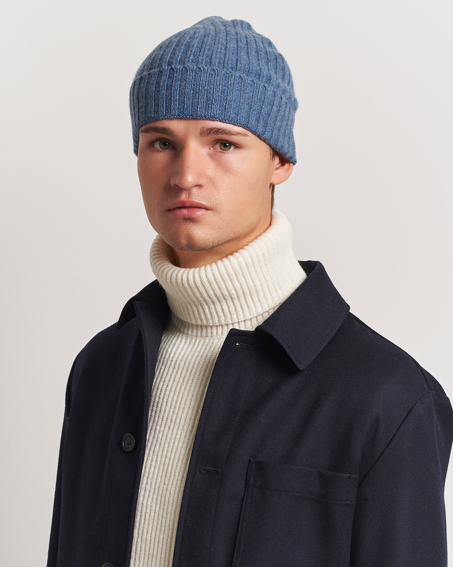 Mies |  | Amanda Christensen | Rib Knitted Cashmere Cap Blue Melange