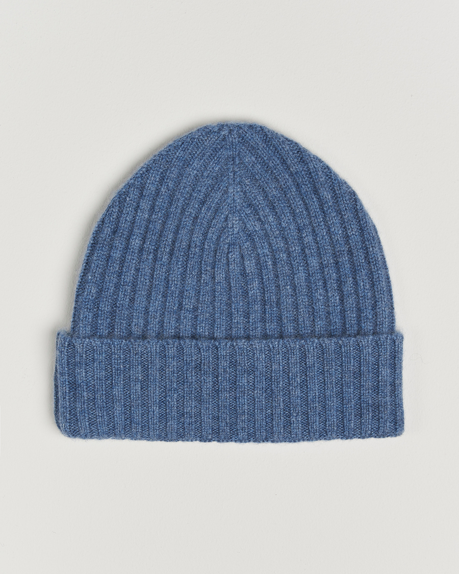 Mies |  | Amanda Christensen | Rib Knitted Cashmere Cap Blue Melange