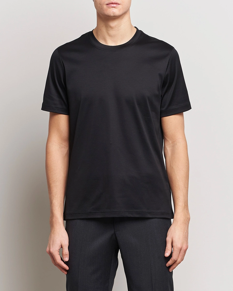 Mies | T-paidat | Eton | Filo Di Scozia Cotton T-Shirt Black