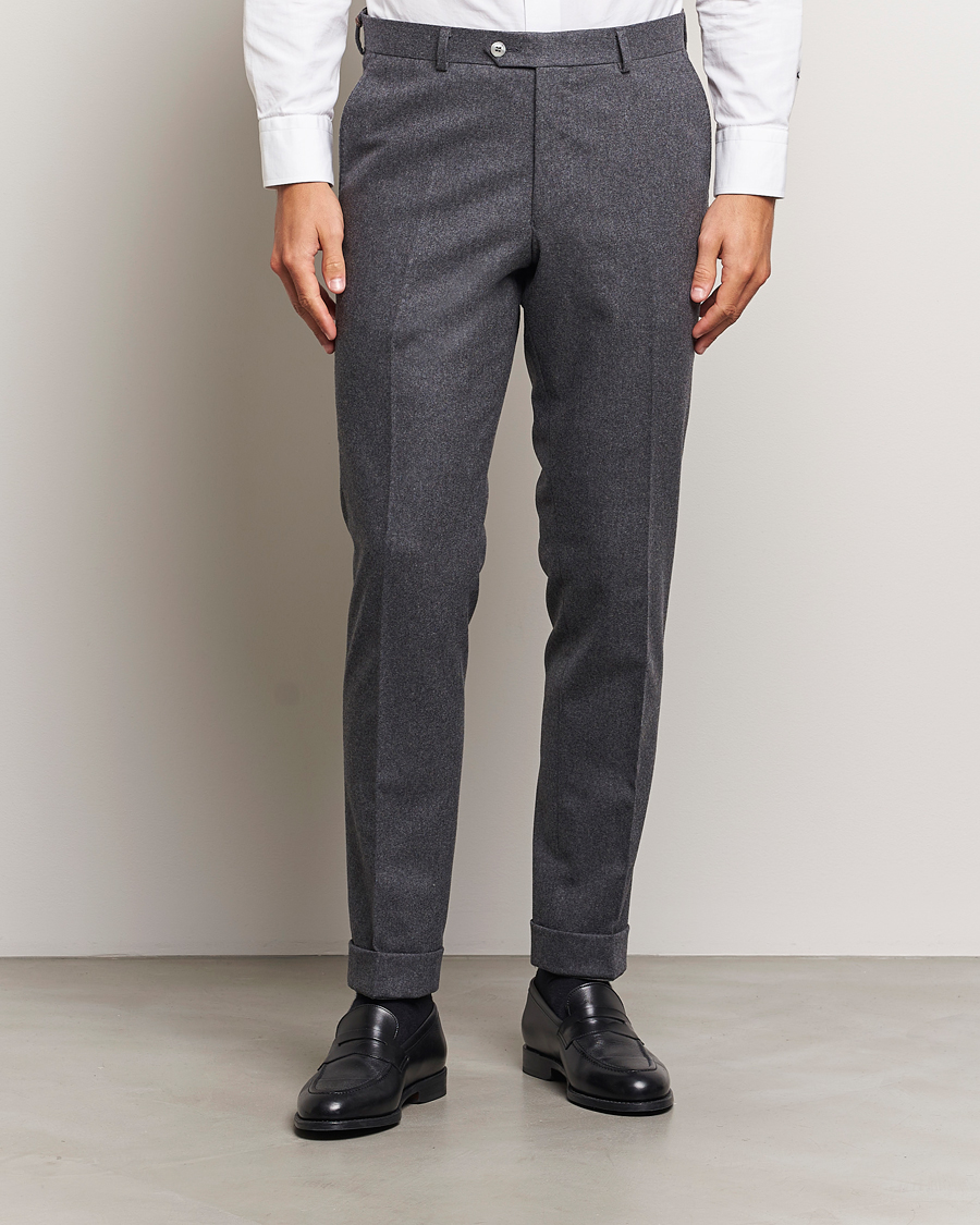 Mies |  | Oscar Jacobson | Denz Turn Up Flannel Trousers Grey Melange