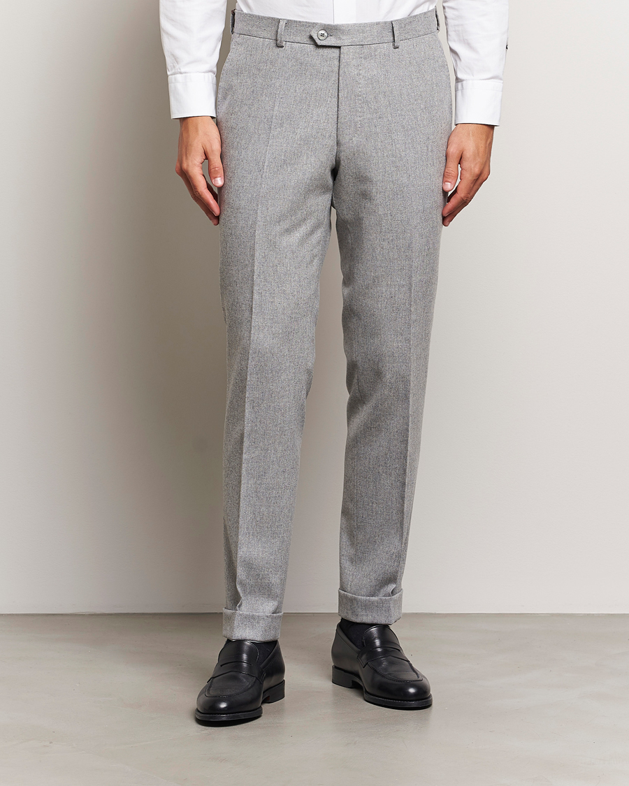 Mies |  | Oscar Jacobson | Denz Turn Up Flannel Trousers Light Grey Melang