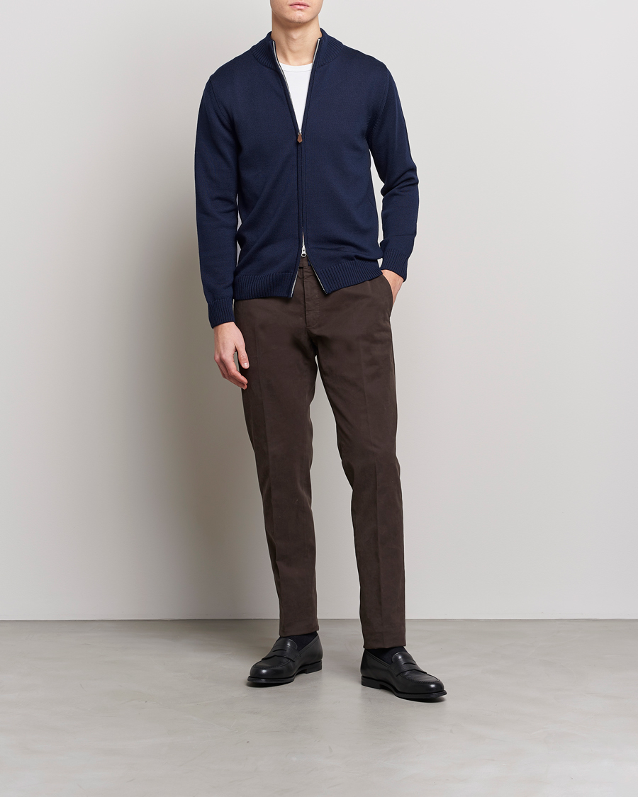 Mies | Puserot | Stenströms | Chunky Merino Full Zip Cardigan Navy