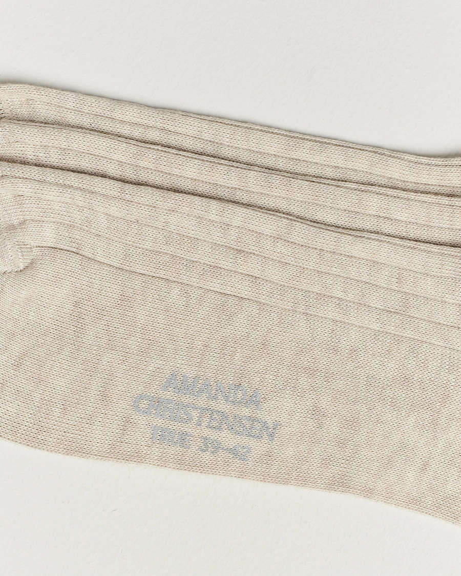 Mies |  | Amanda Christensen | 3-Pack True Cotton Ribbed Socks Sand Melange