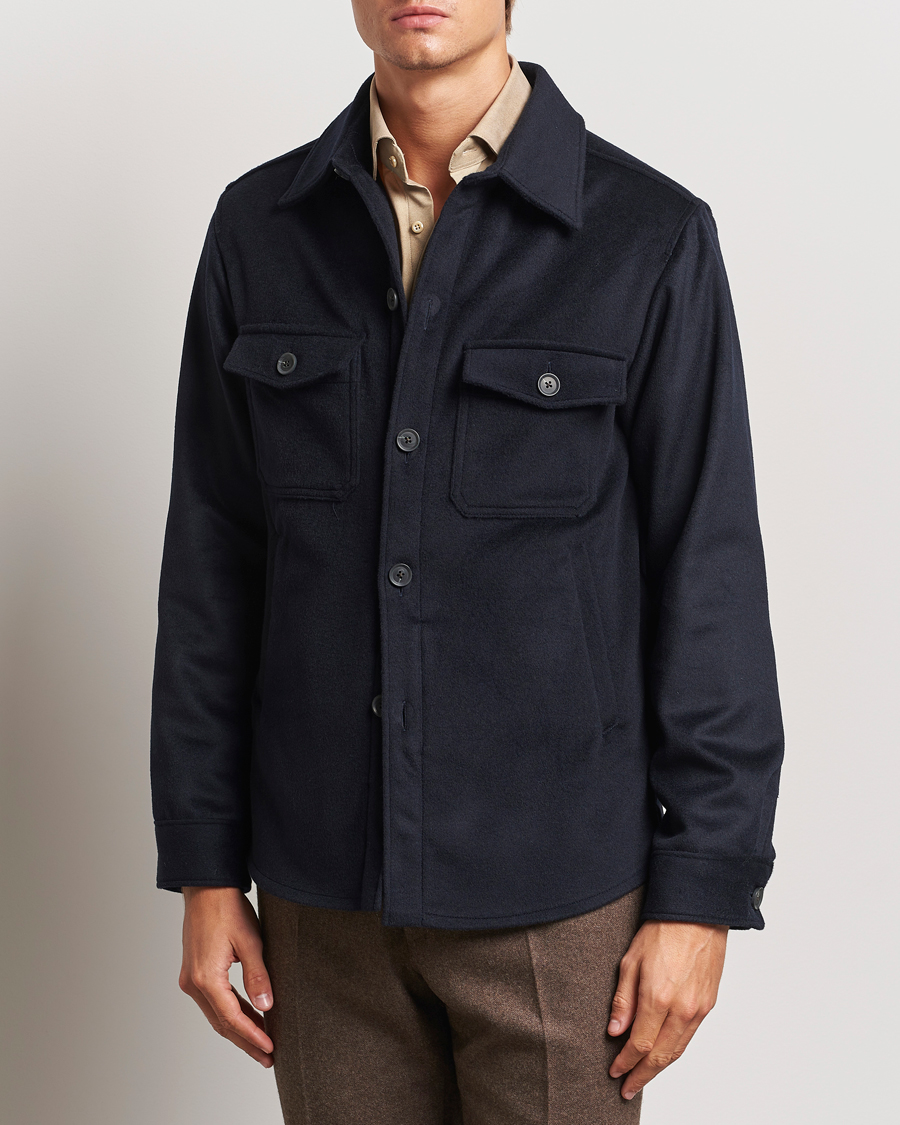 Mies | Business & Beyond - Formal | Oscar Jacobson | Maverick Wool/Cashmere Shirt Jacket Navy