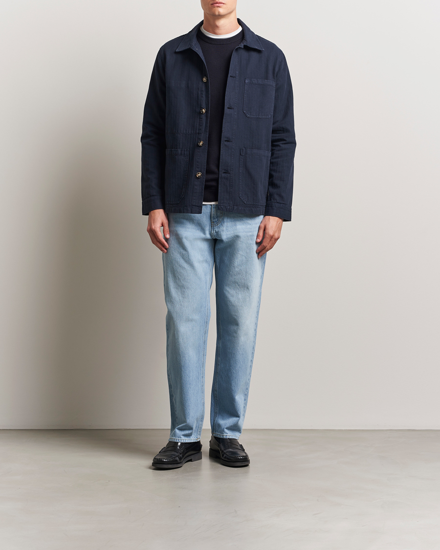 Mies | Takit | A Day's March | Herringbone Overshirt Navy