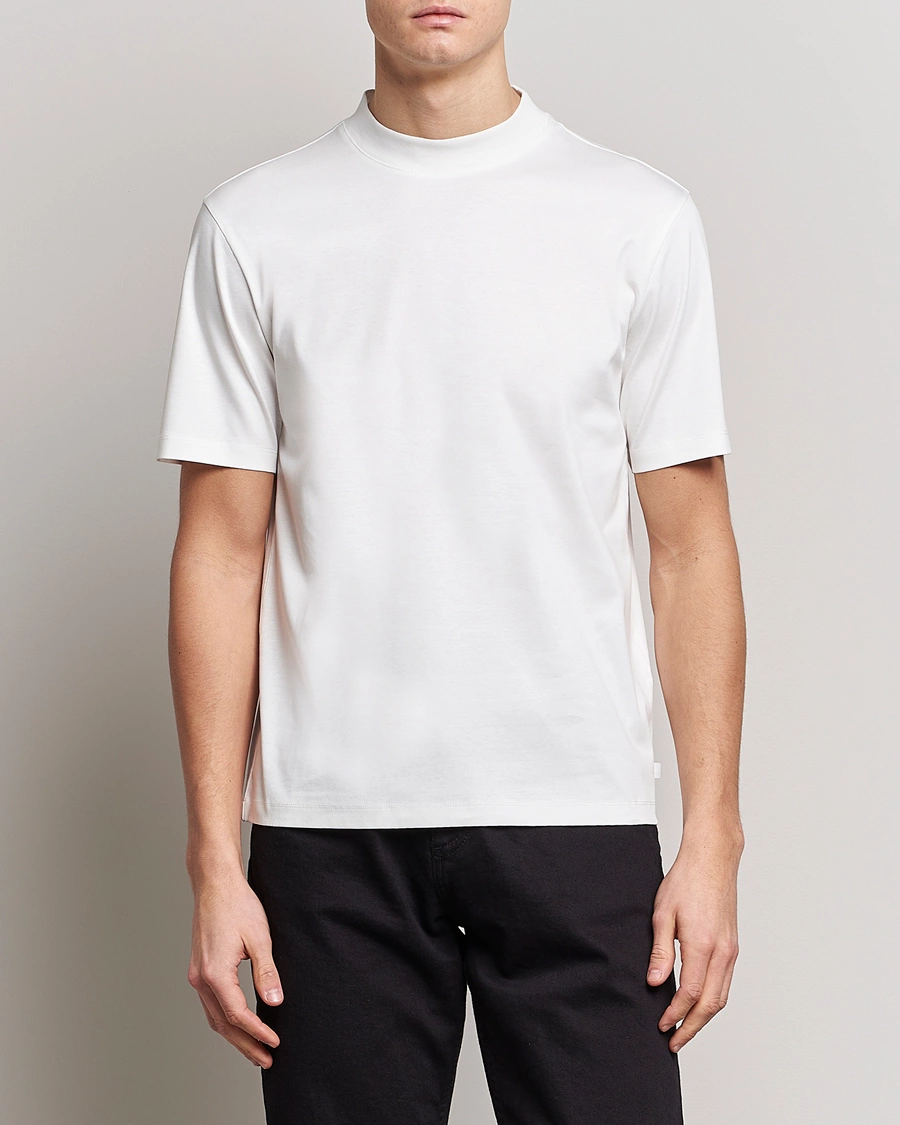Mies | T-paidat | J.Lindeberg | Ace Mock Neck Mercerized Cotton T-Shirt White
