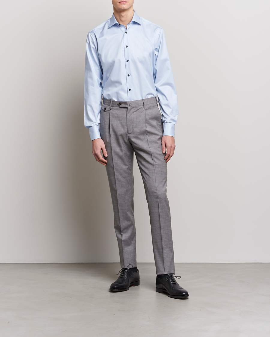 Mies | Bisnespaidat | Stenströms | Fitted Body Contrast Cotton Shirt White/Blue