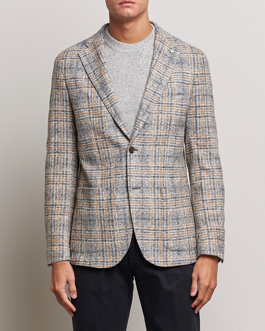 Mies | Pikkutakit | L.B.M. 1911 | Jack Checked Cotton/Wool Jersey Blazer Grey