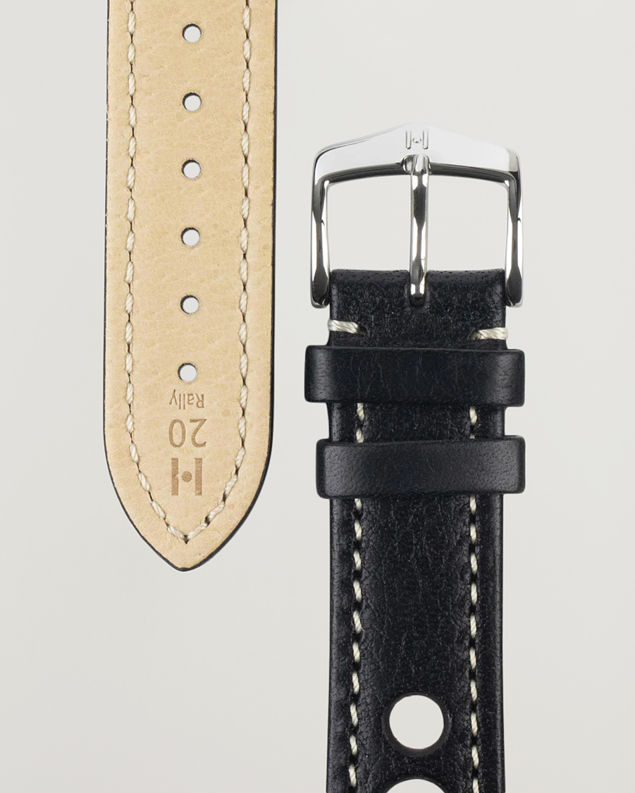 Mies |  | HIRSCH | Rally Natural Leather Racing Watch Strap Black