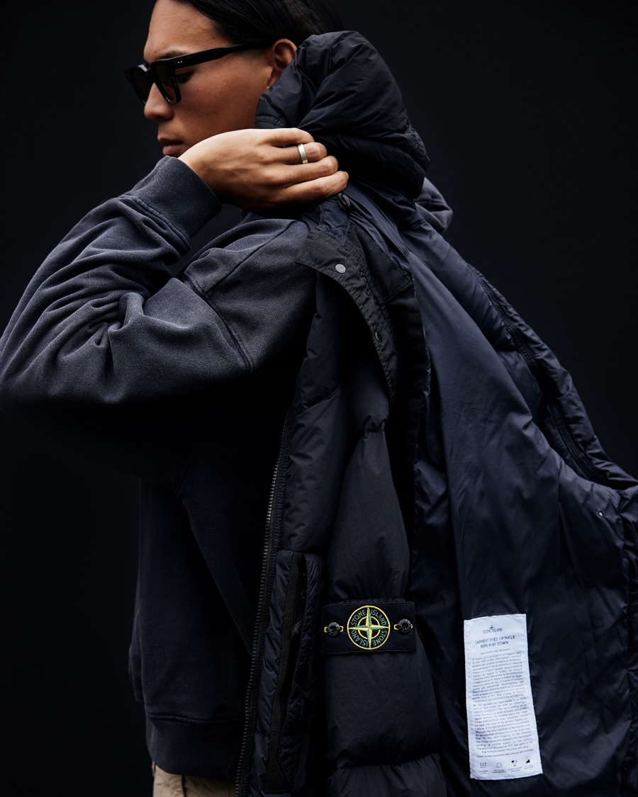 Mies | Takit | Stone Island | Garment Dyed Recycled Nylon Long Down Jacket Black