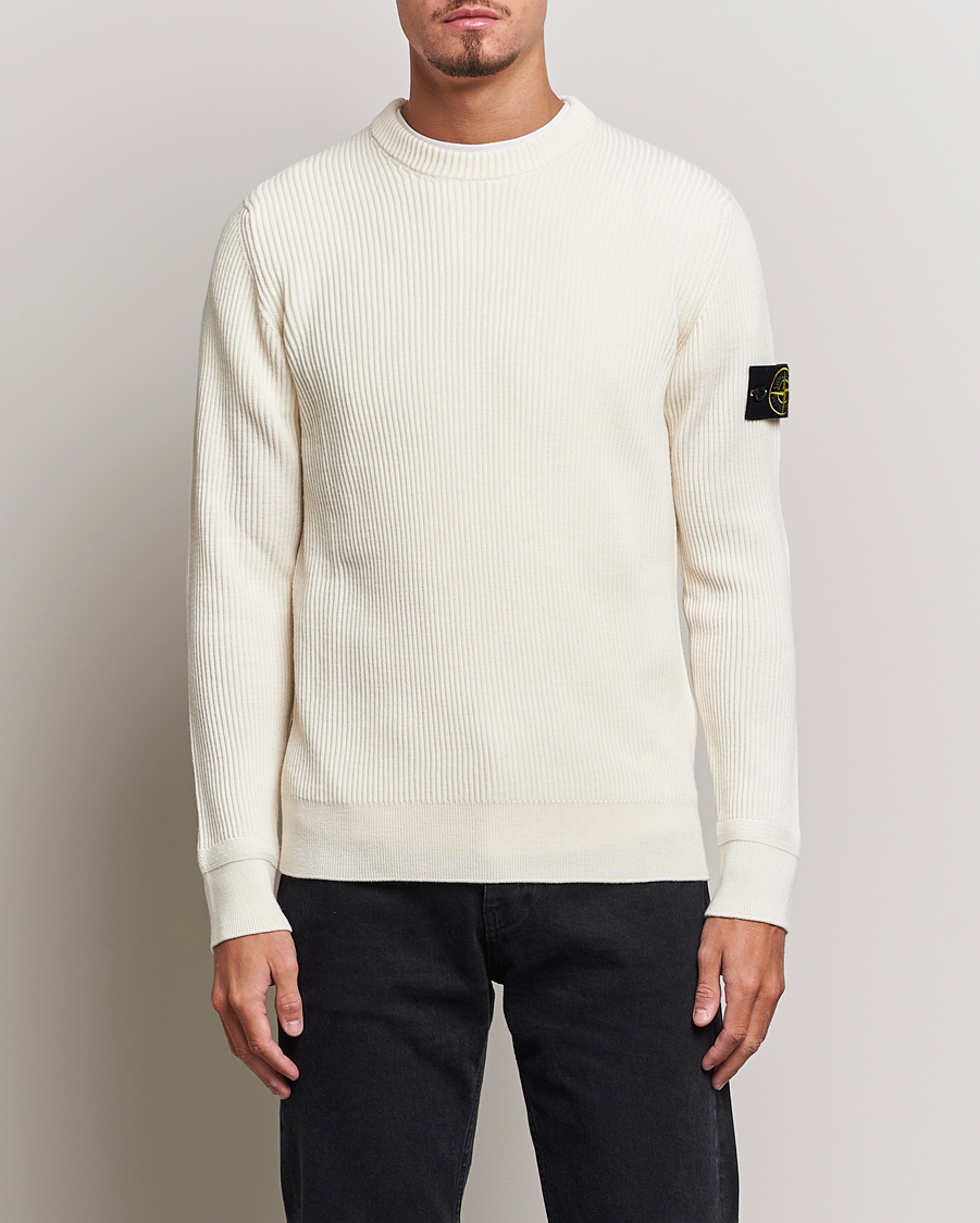 Mies | Puserot | Stone Island | Rib Knitted Wool Sweater Natural