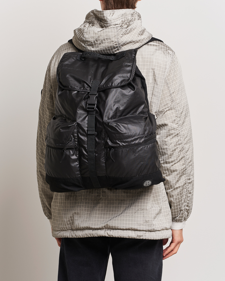 Mies | Stone Island Garment Dyed Mussola Gommata Canvas Backpack Black | Stone Island | Garment Dyed Mussola Gommata Canvas Backpack Black