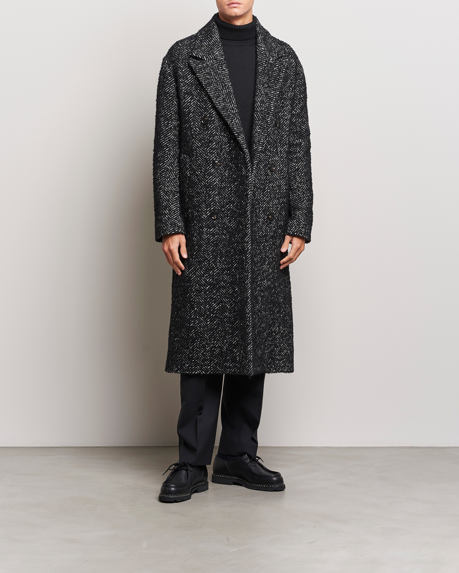 Mies | Takit | J.Lindeberg | Willy Herringbone Oversize Coat Black Melange