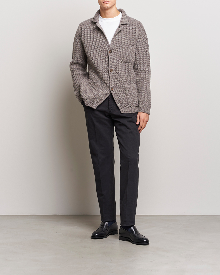 Mies | Puserot | Gran Sasso | Heavy Wool Knitted Blazer Cardigan Taupe Melange