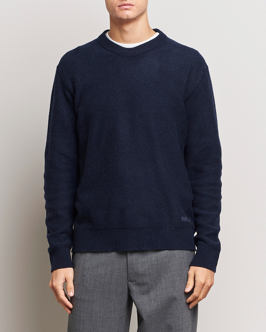 Mies |  | NN07 | Nigel Lambswool Knitted Crew Neck Navy Blue