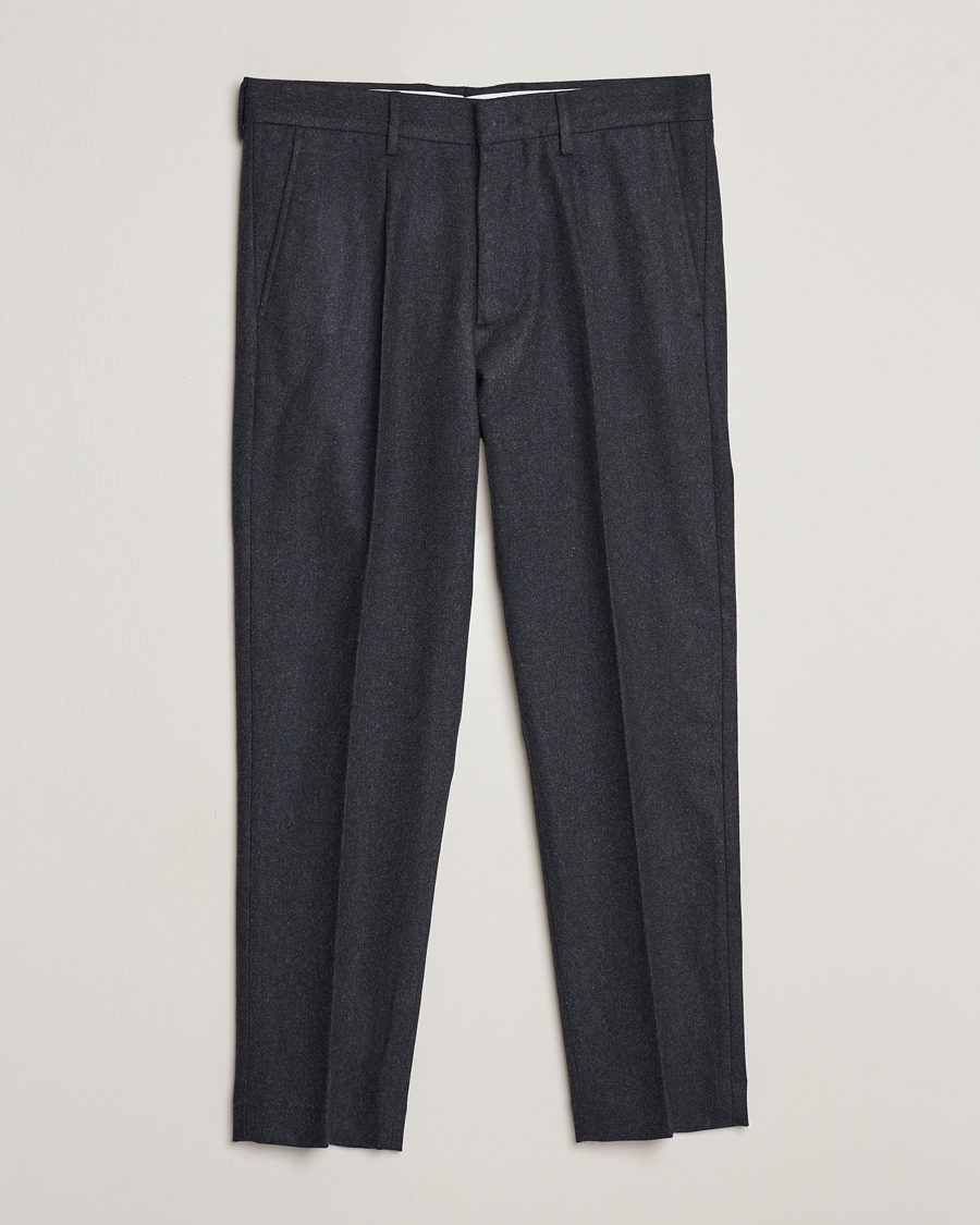Mies | Housut | NN07 | Bill Brushed Flannel Pleated Trousers Navy Blue