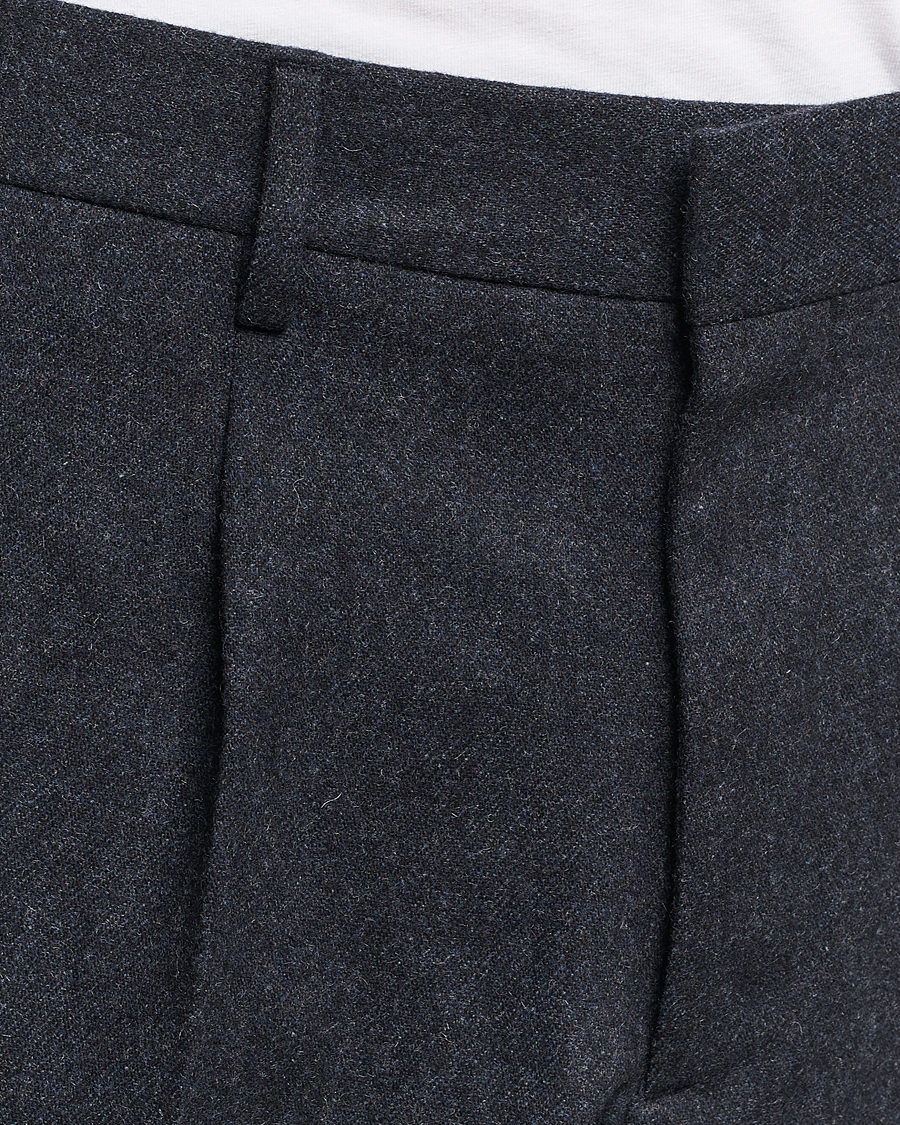 Mies | Housut | NN07 | Bill Brushed Flannel Pleated Trousers Navy Blue