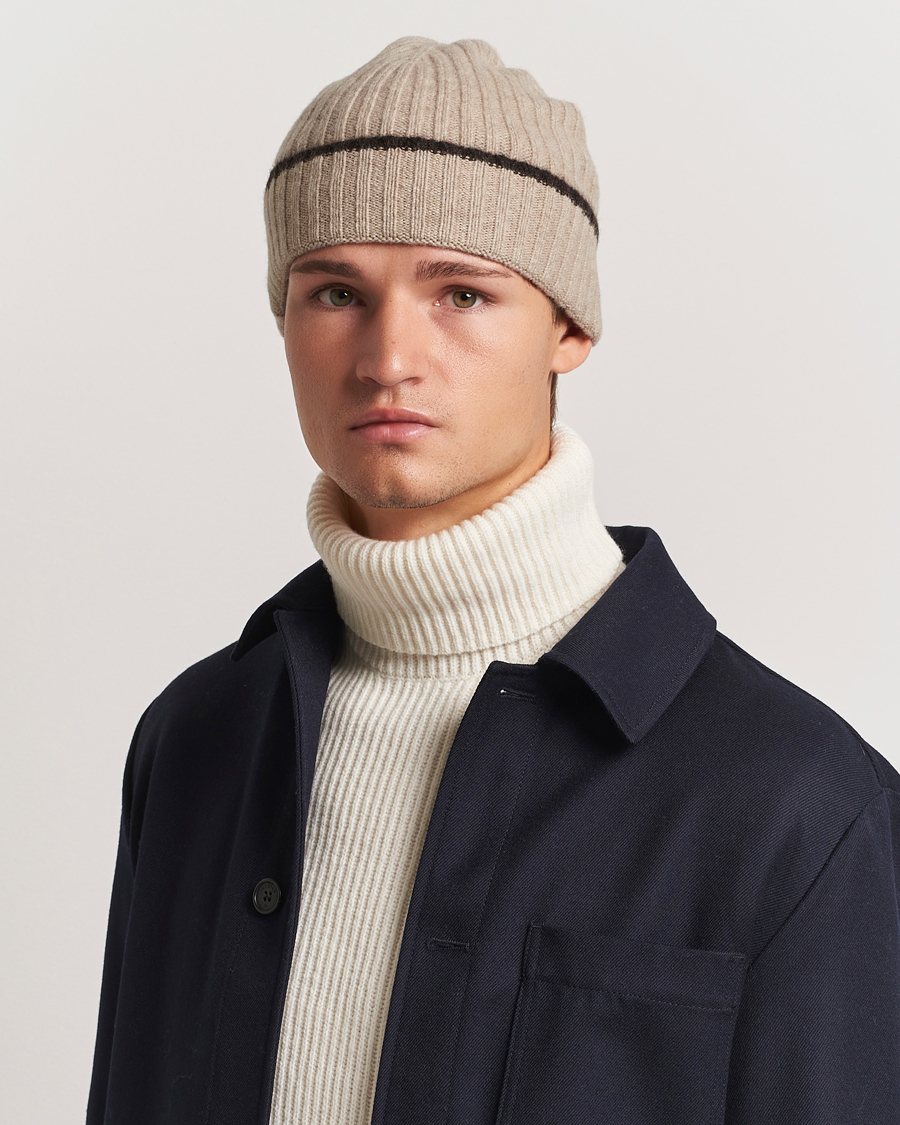 Mies |  | Amanda Christensen | Rib Knitted Cashmere Paspoal Cap Beige Melange