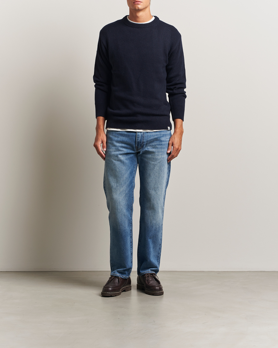 Mies | Puserot | Merz b. Schwanen | Merino/Cashmere Knitted Sweater Dark Navy