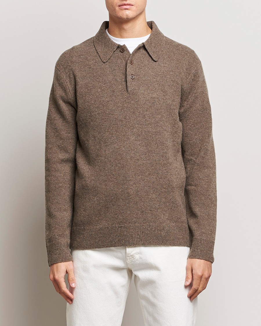 Mies |  | A Day\'s March | Avoch Lambswool Polo Dark Taupe