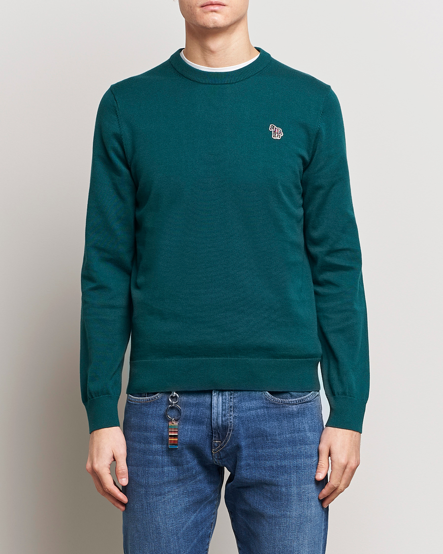 Mies | Neuleet | PS Paul Smith | Zebra Cotton Knitted Sweater Dark Green