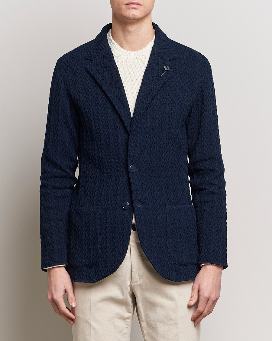 Mies | Lardini | Lardini | Knitted Structure Cotton Blazer Navy