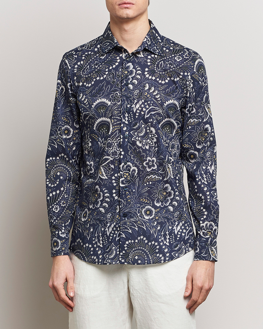 Mies |  | Etro | Slim Fit Floral Print Shirt Navy
